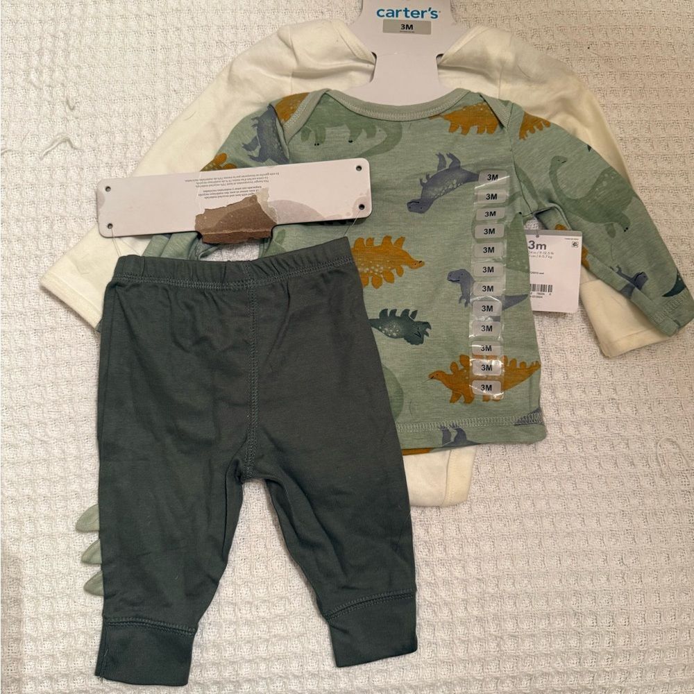 Carter's Green and Cream Dinosaur Matching Set